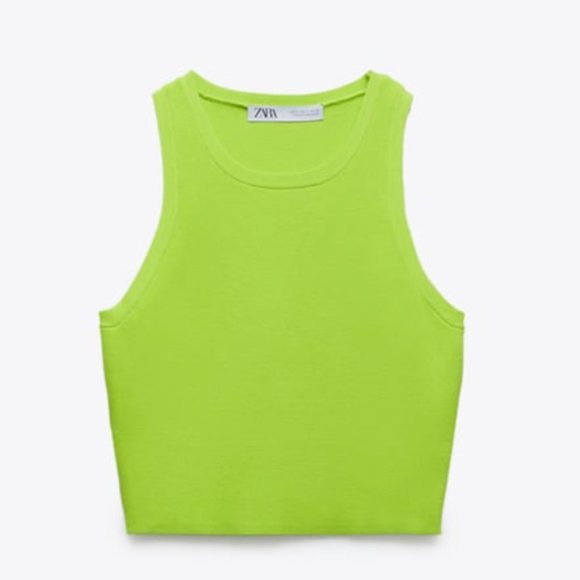 Zara Tops Zara Lime Green Knit Crop Top Blouse Poshmark